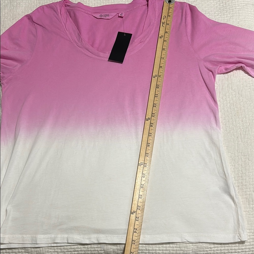 NWT Long Sleeve Scoop Neck Loose Fit Tee Pink/White Ombré  Medium - Picture 7 of 12